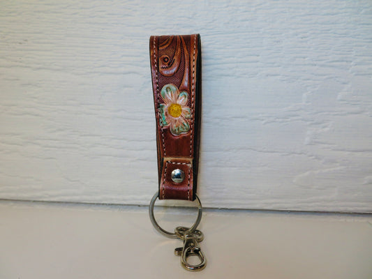 Brown tooled leather with painted flowers